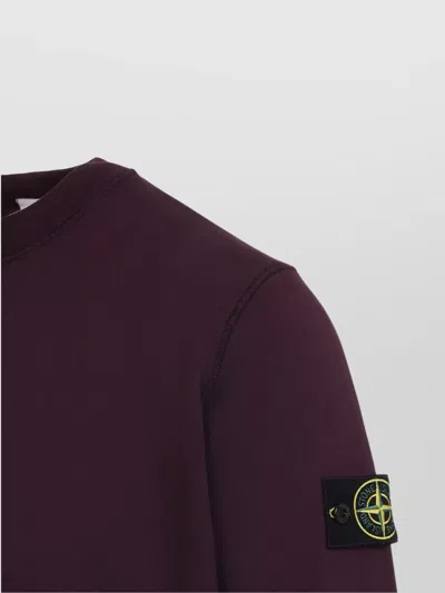 Stone Island Crew Neck Wool Sweater With Ribbed Texture In Burgundy