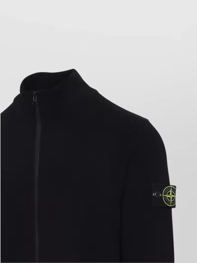 Stone Island Sweater Wool Blend Standing Collar In Black