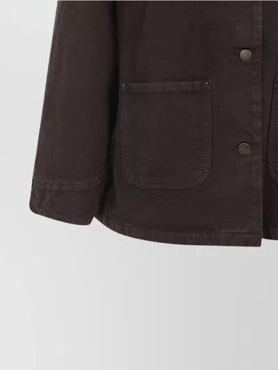 Prada Canvas Cotton Jacket Leather Collar In Brown