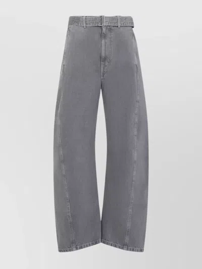 Lemaire Grey Twisted Belted Cotton Jeans In Gray