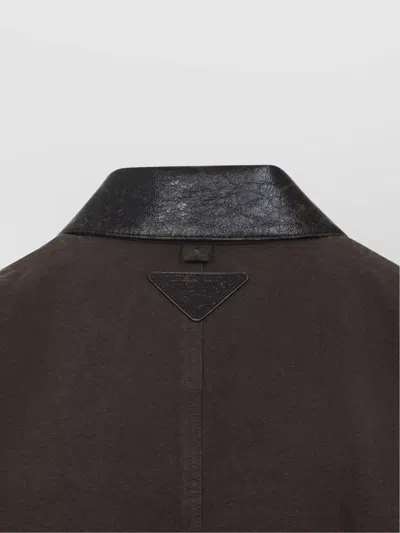 Prada Canvas Cotton Jacket Leather Collar In Brown