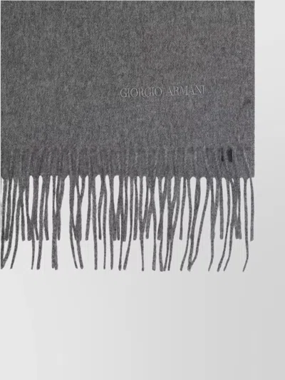 Giorgio Armani Luxe Grey Cashmere Fringed Scarf In Gray