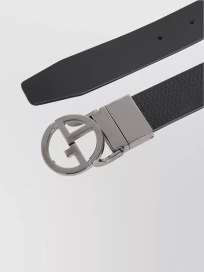 Giorgio Armani Embossed And Smooth Leather Belt In Black