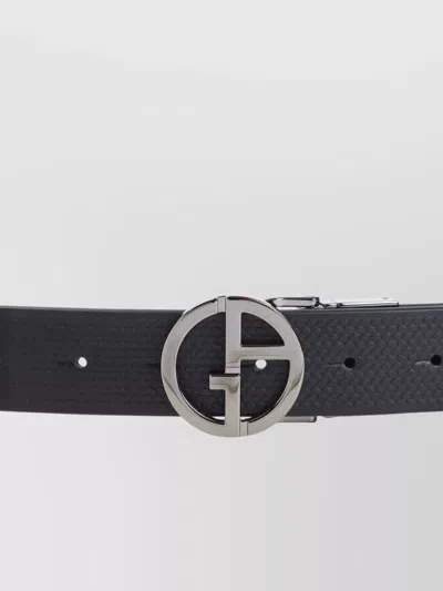 Giorgio Armani Embossed And Smooth Leather Belt In Black