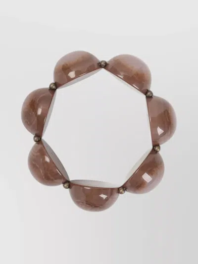 Giorgio Armani Beaded Polyester Elasticated Bracelet Half Sphere In Brown