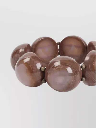 Giorgio Armani Beaded Polyester Elasticated Bracelet Half Sphere In Brown