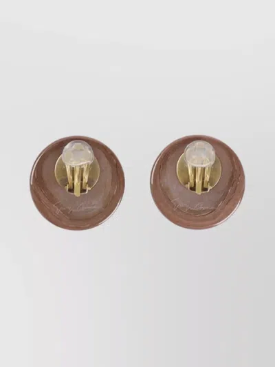 Giorgio Armani Glossy Brass Earrings With Rounded Design In Brown