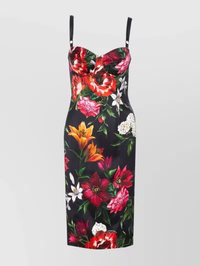 Dolce & Gabbana Anemone Floral Satin Bustier Dress In Multi