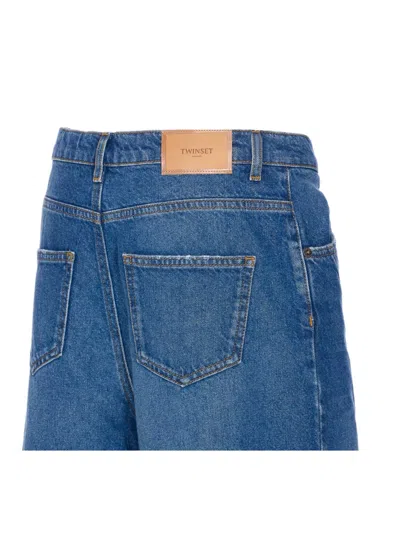 Twinset Wide Leg Jeans Contrast Stitching In Blue