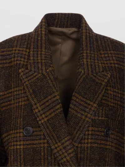 Isabel Marant Étoile Long Checked Double-breasted Coat Pockets In Brown