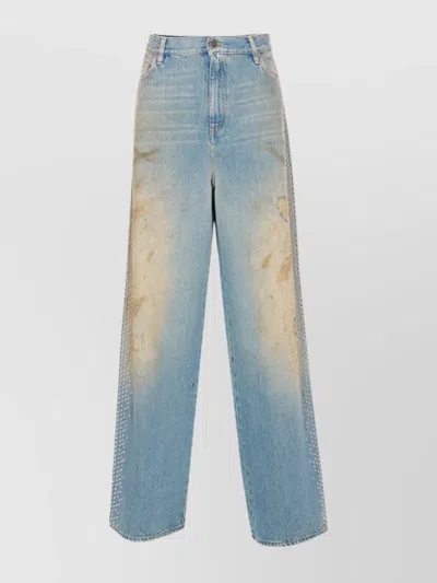 Golden Goose Distressed Boyfriend Fit Trousers With Studded Detailing In Blue