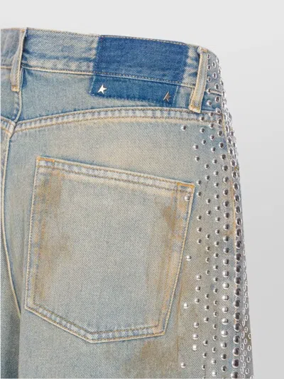 Golden Goose Distressed Boyfriend Fit Trousers With Studded Detailing In Blue