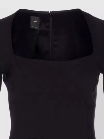 Pinko Flounced Square Neck Long Sleeve Dress In Black