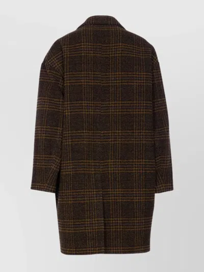 Isabel Marant Étoile Checked V-neck Wool Single Breasted Coat In Brown