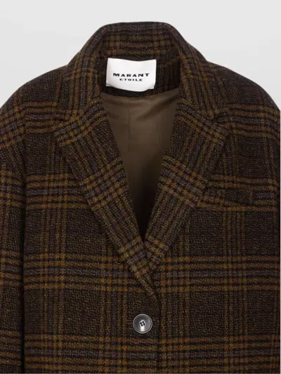 Isabel Marant Étoile Checked V-neck Wool Single Breasted Coat In Brown
