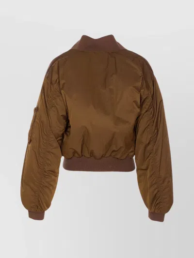 Chloé Short Ribbed Collar Snap Button Jacket In Brown