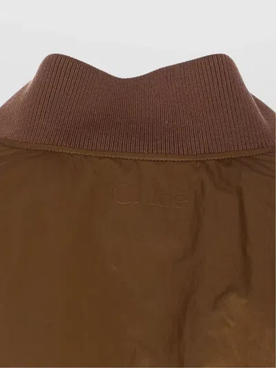 Chloé Short Ribbed Collar Snap Button Jacket In Brown