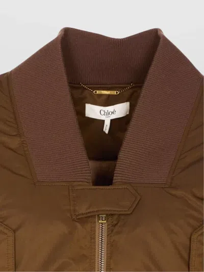 Chloé Short Ribbed Collar Snap Button Jacket In Brown