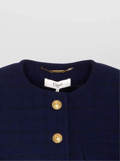 Chloé Check Pattern Cropped Jacket In Blue