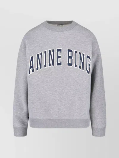Anine Bing Grey Crew Neck Sweatshirt With Bold Lettering In Gray