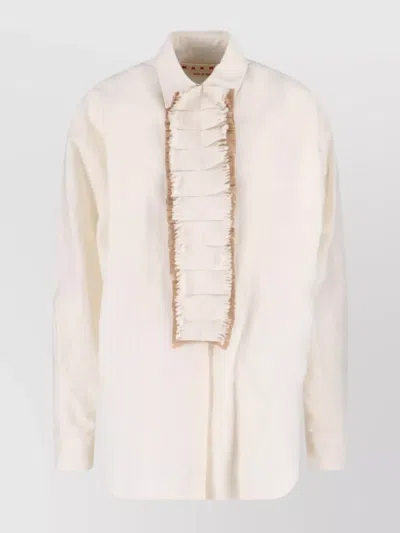 Marni Fringed Collared Top Long Sleeves In Neutral