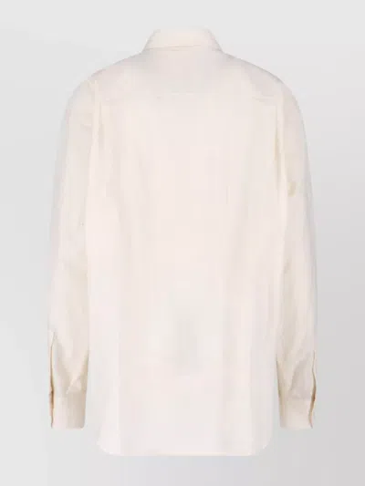 Marni Fringed Collared Top Long Sleeves In Neutral