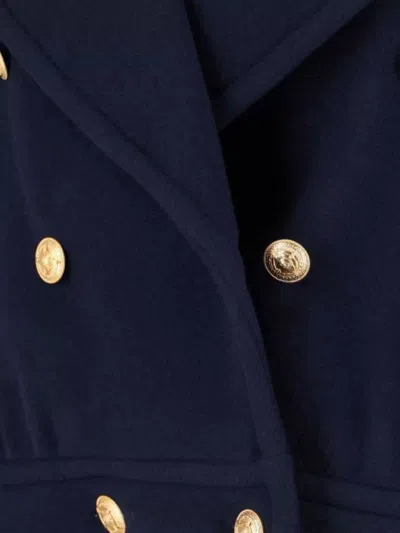 Chloé Crop Double Breasted Coat With Genuine Shearling Collar In Blue