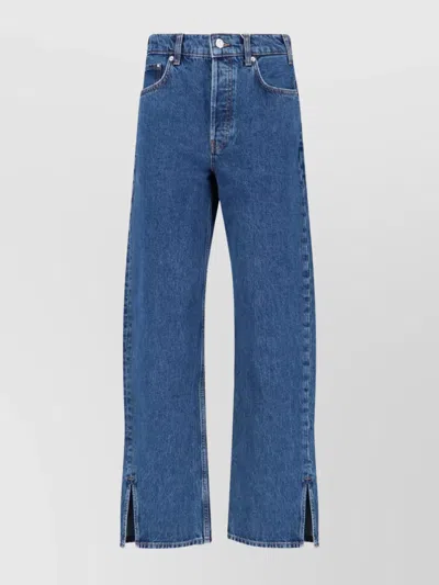 Anine Bing Straight Leg Trousers Side Slits In Blue