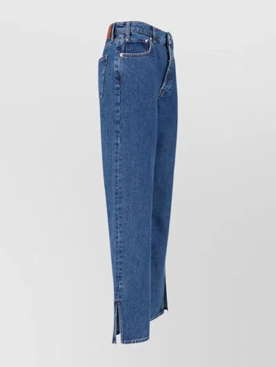 Anine Bing Straight Leg Trousers Side Slits In Blue