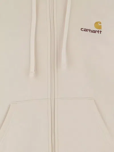 Carhartt Hooded Script Cotton Sweatshirt Pockets In Nude