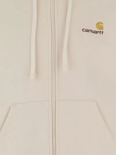 Carhartt Hooded Script Cotton Sweatshirt Pockets In Nude
