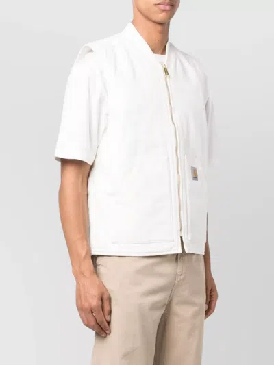 Carhartt Vest With Patch Pockets And Ribbed Collar In White