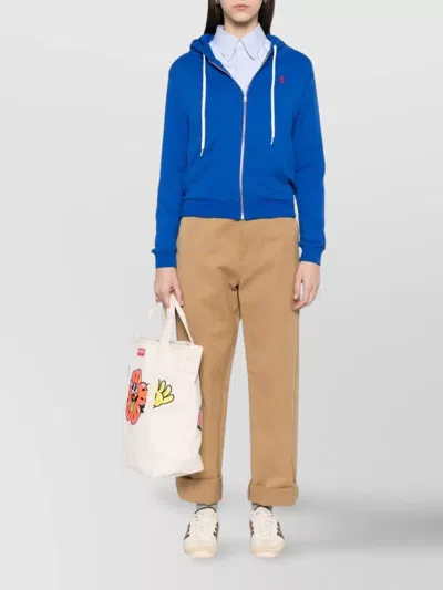Ralph Lauren Logo Hooded Sweatshirt Featuring Pockets In Blue