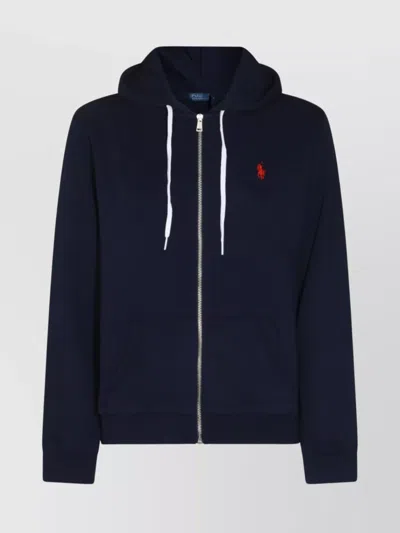 Ralph Lauren Hooded Cotton Slub Logo Sweatshirt In Blue
