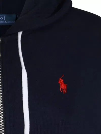 Ralph Lauren Hooded Cotton Slub Logo Sweatshirt In Blue