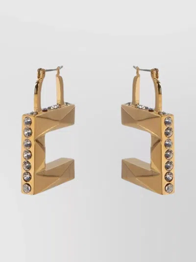 Elisabetta Franchi Geometric Hoop Earrings Textured Stones In Gold