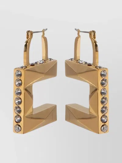 Elisabetta Franchi Geometric Hoop Earrings Textured Stones In Gold