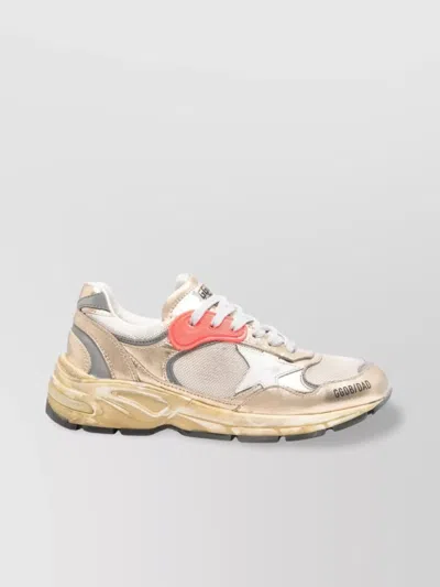 Golden Goose Dad-star Sneakers In Mesh And Gold Foiled Leather With White Leather Star Shoes In Brown