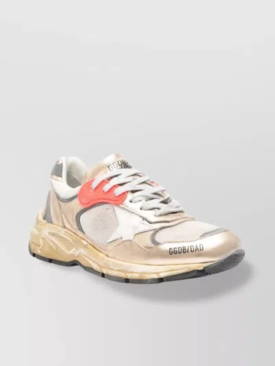 Golden Goose Dad-star Sneakers In Mesh And Gold Foiled Leather With White Leather Star Shoes In Brown