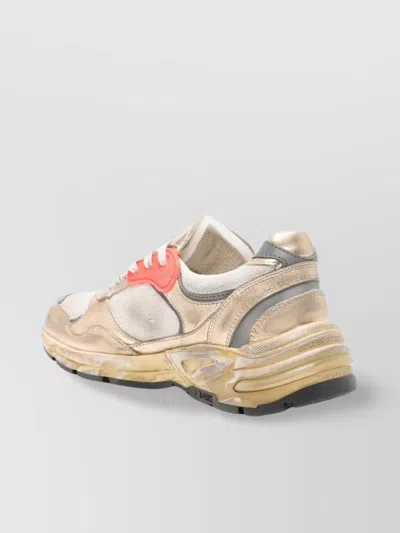 Golden Goose Dad-star Sneakers In Mesh And Gold Foiled Leather With White Leather Star Shoes In Brown