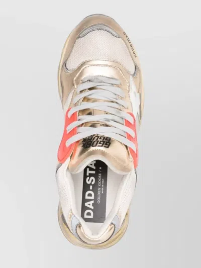 Golden Goose Dad-star Sneakers In Mesh And Gold Foiled Leather With White Leather Star Shoes In Brown
