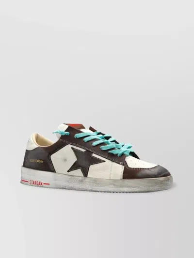 Golden Goose Stardan Two-tone Distressed Finish Leather Sneakers Shoes In Brown