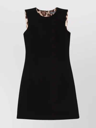 Dolce & Gabbana Leopard-print Lining Sleeveless Mini Dress Clothing In Black