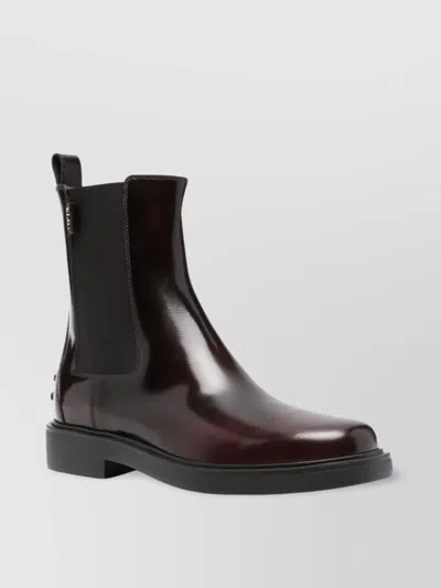 Tod's Smooth Leather Chelsea Boots Shoes In Red