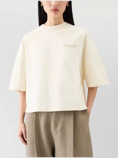 Jacquemus Beige Crewneck Logo T-shirt In Neutral