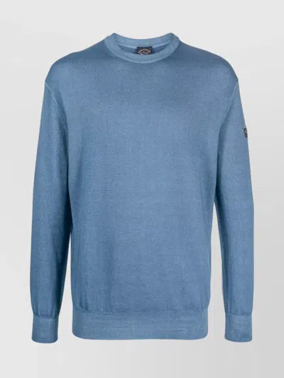 Paul & Shark Ribbed Crew Neck Sweater With Long Sleeves In Blue