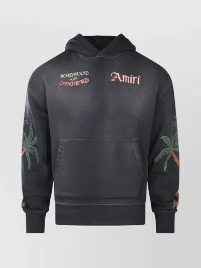 Amiri Hooded Sweatshirt With Front Pocket And Palm Tree Motif In Black