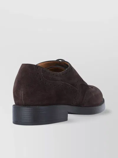 Tod's Brown Wingtip Derby Shoes With Intricate Brogue Detailing