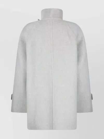 Brunello Cucinelli Buttoned Collar Long Sleeve Coat With Pockets In Gray