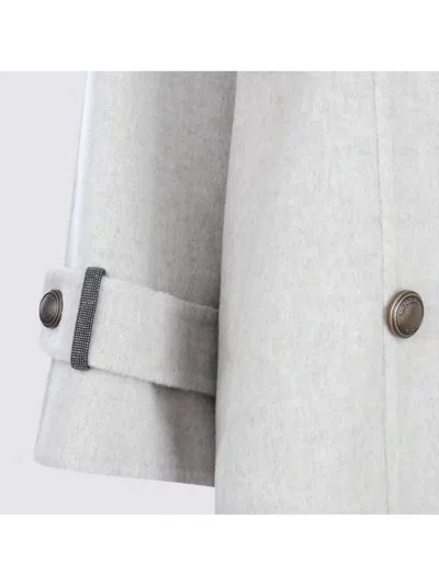 Brunello Cucinelli Buttoned Collar Long Sleeve Coat With Pockets In Gray